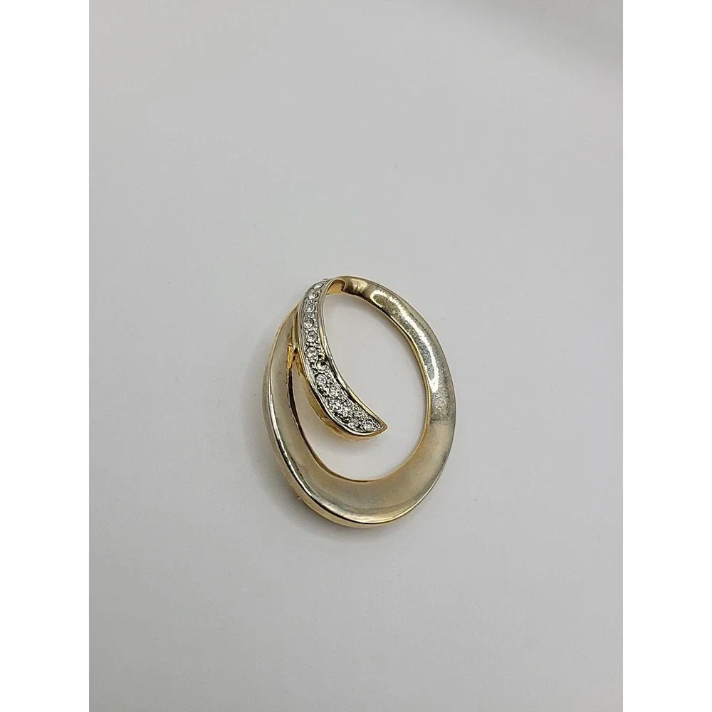 Vintage Brooch‎ Pin Gold Tone Swirl White Crystals Jewelry Costume